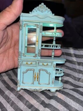 Blue/Green Miniature Display Cabinet with Gold Accents - Home Storage cabinet